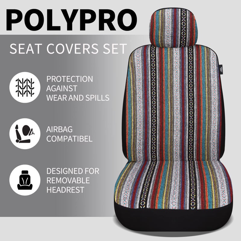 VarCozy Baja Saddle Blanket Seat Covers Full Set  Front Seat Covers and Split Rear Bench Seat Covers for Sedan  SUV  Truck  Universal Stripe Woven Automotive Seat Cover Breathable  Airbag Compatible - Image 3